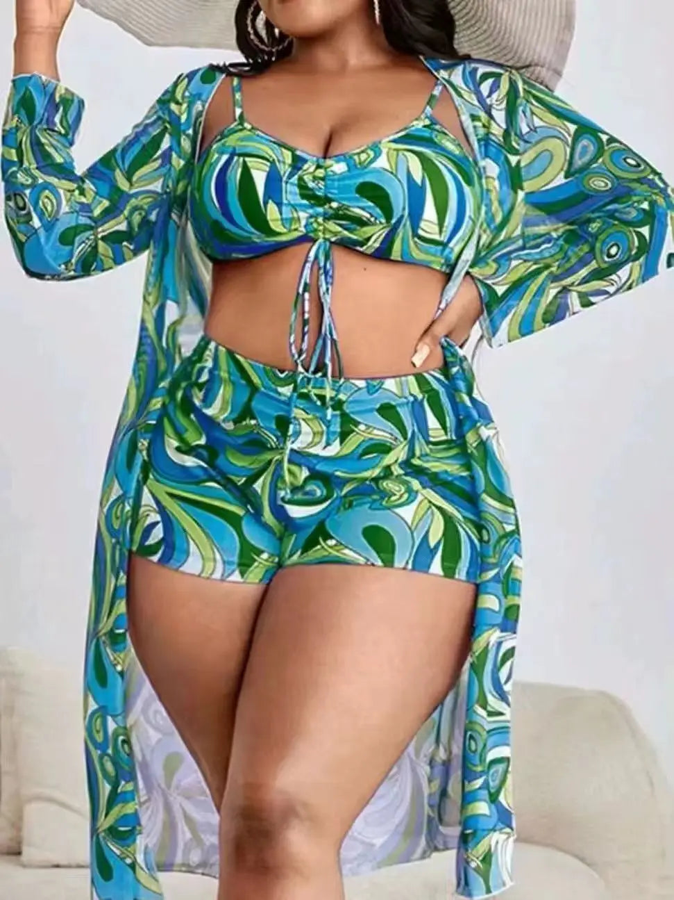 Plus Size 3 Piece Tummy Control Swimwear Bikini Sets