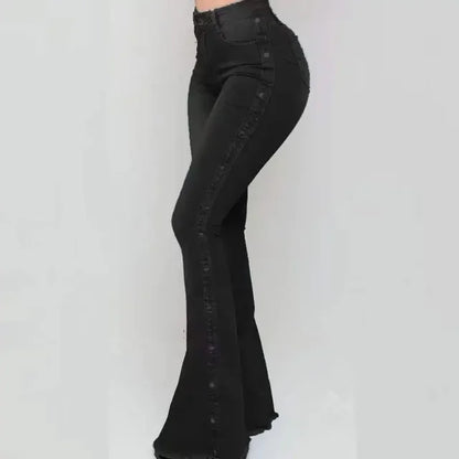 Women High Waist Stretch Denim Flare Pants