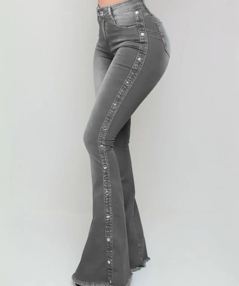 Women High Waist Stretch Denim Flare Pants