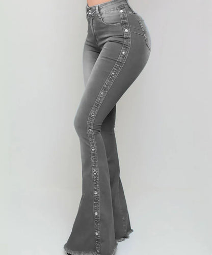 Women High Waist Stretch Denim Flare Pants