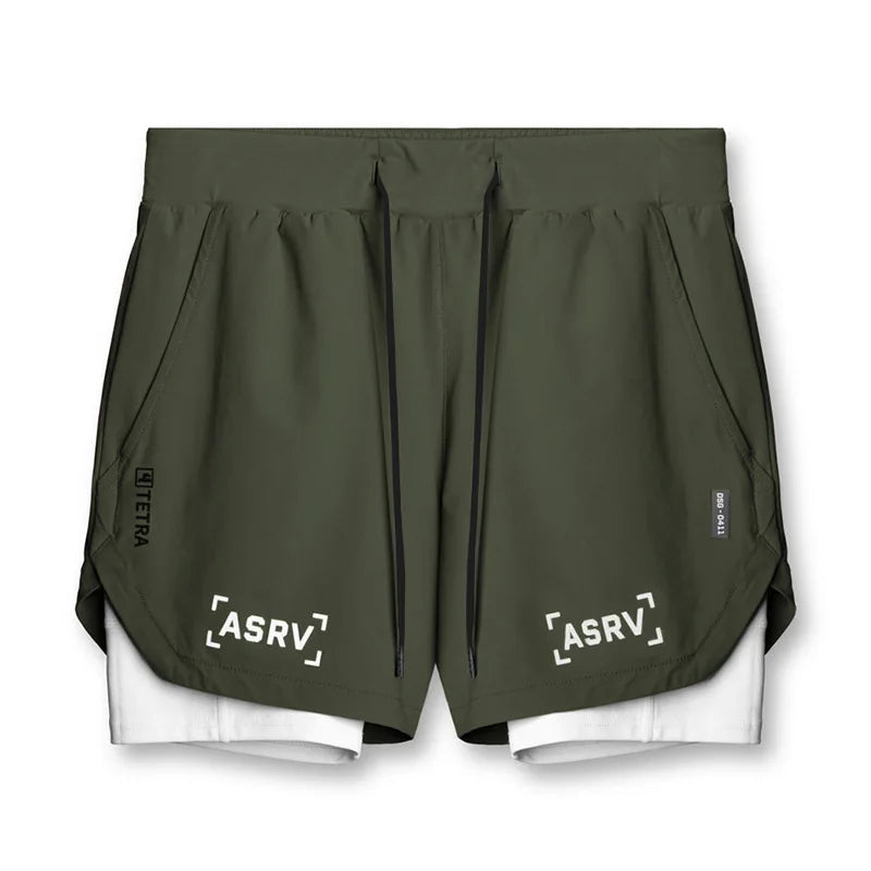 ASRV Mens Quick Dry 2 in 1 Double-deck gym Shorts