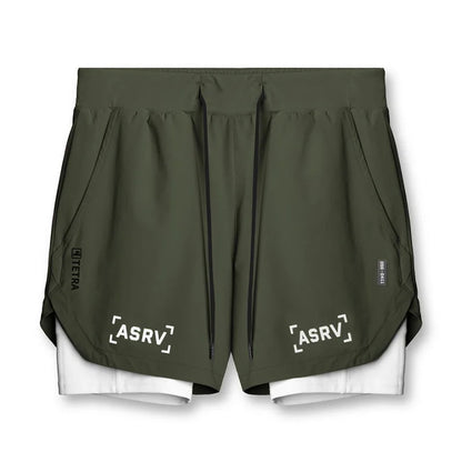 ASRV Mens Quick Dry 2 in 1 Double-deck gym Shorts