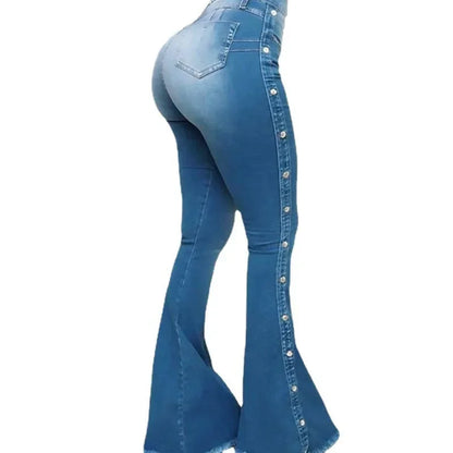 Women High Waist Stretch Denim Flare Pants