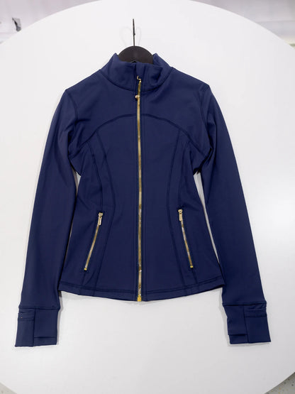 Gold zipper jacket and yoga pants set