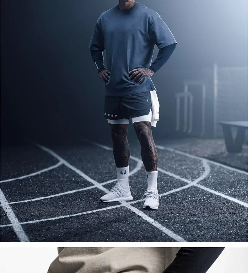 Mens Gyms Fitness 2 in 1 Quick Dry Shorts Summer Running Bodybuilding Jogging Casual Short Pants Workout Male Basketball Bottoms
