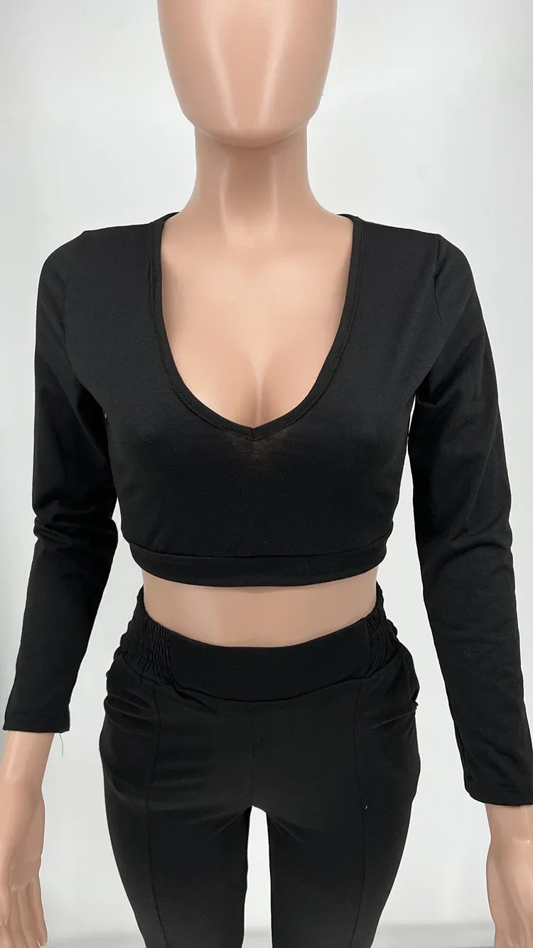 Plus Size Sexy Loose Fit Casual Two-Piece Set for plus Size Women V-Neck Pure Color Pantsuit Fashionable And Comfortable Ense...