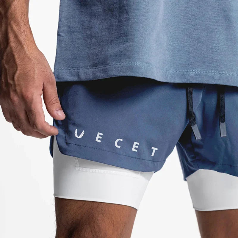 Mens Gyms Fitness 2 in 1 Quick Dry Shorts Summer Running Bodybuilding Jogging Casual Short Pants Workout Male Basketball Bottoms