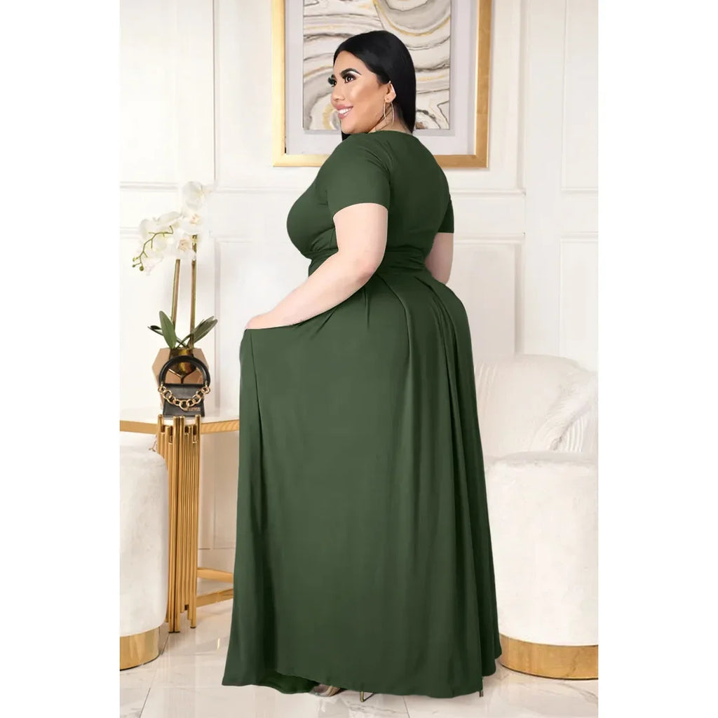 Plus Size Fashionable plus Size Women's Outfit Crossed Belted Skirt Two-Piece Set Solid Color Wide Hemline Stylish Ensemble