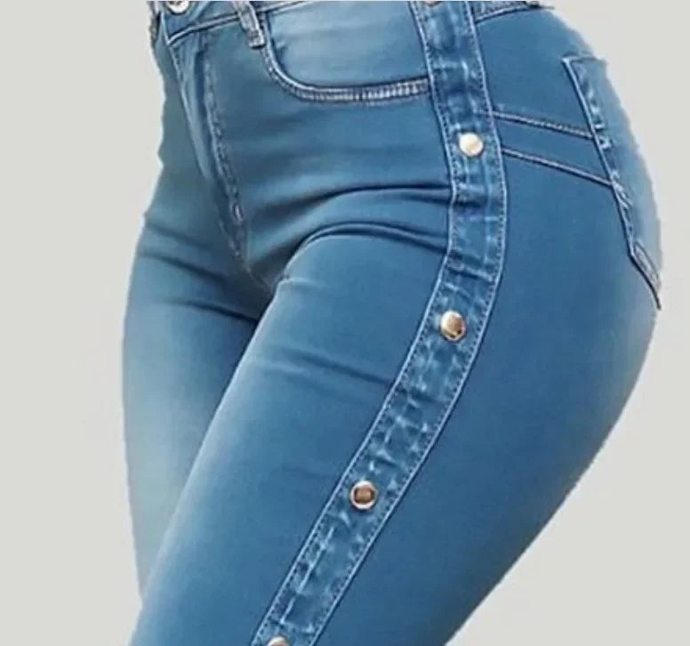Women High Waist Stretch Denim Flare Pants