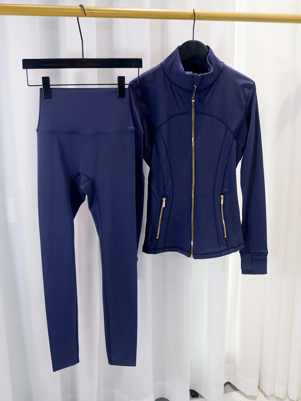 Gold zipper jacket and yoga pants set