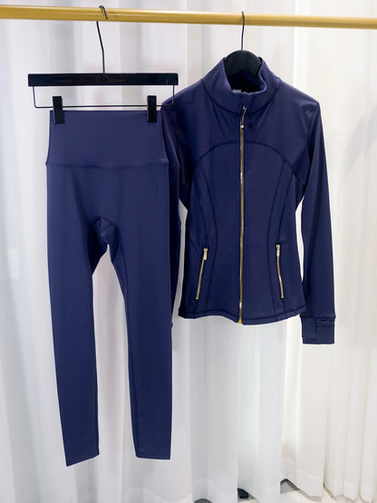 Gold zipper jacket and yoga pants set